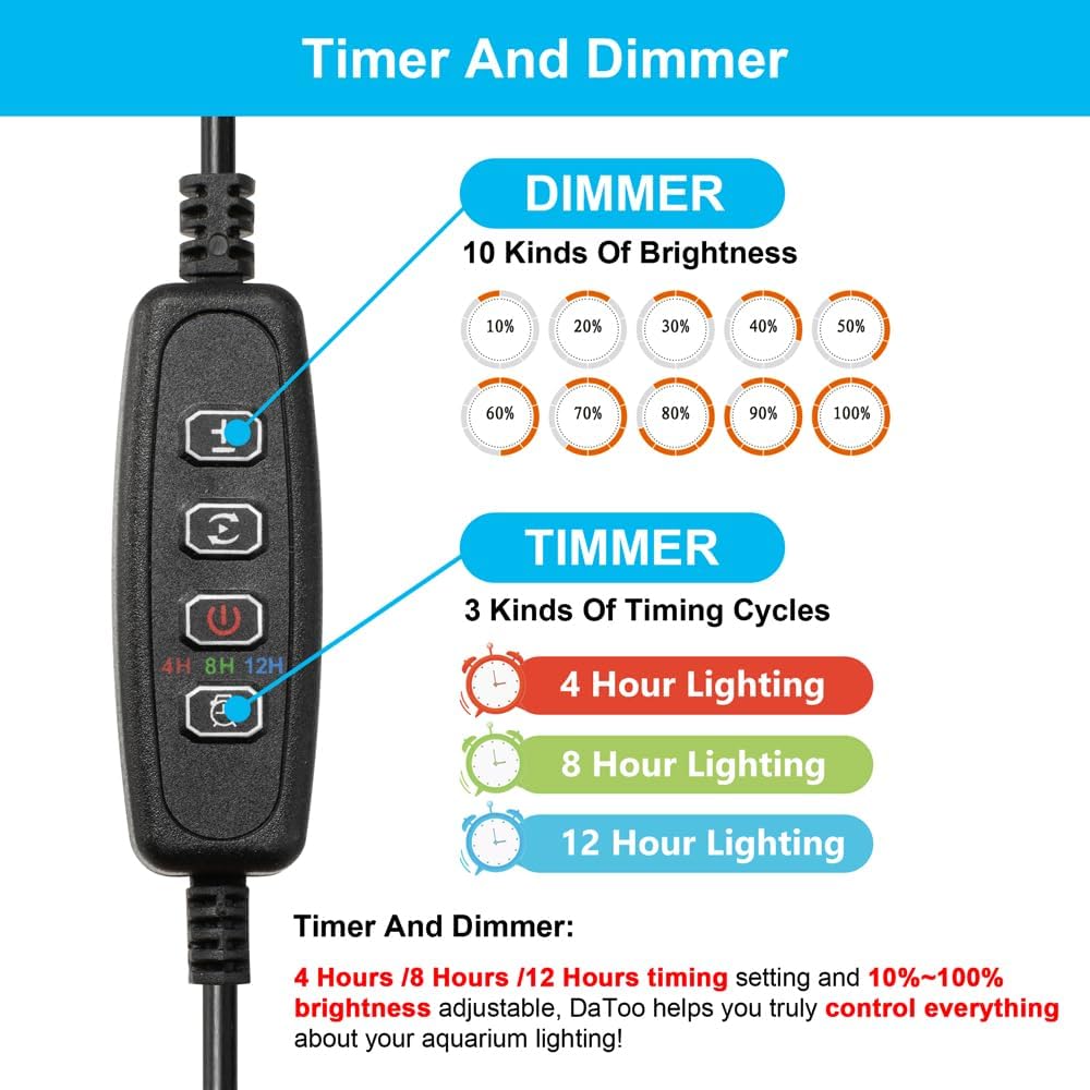 DaToo 4W 7.5inch Submersible Aquarium Light Underwater Fish Tank - 4W 7.5inch (With Timer&Dimmer) - image 4