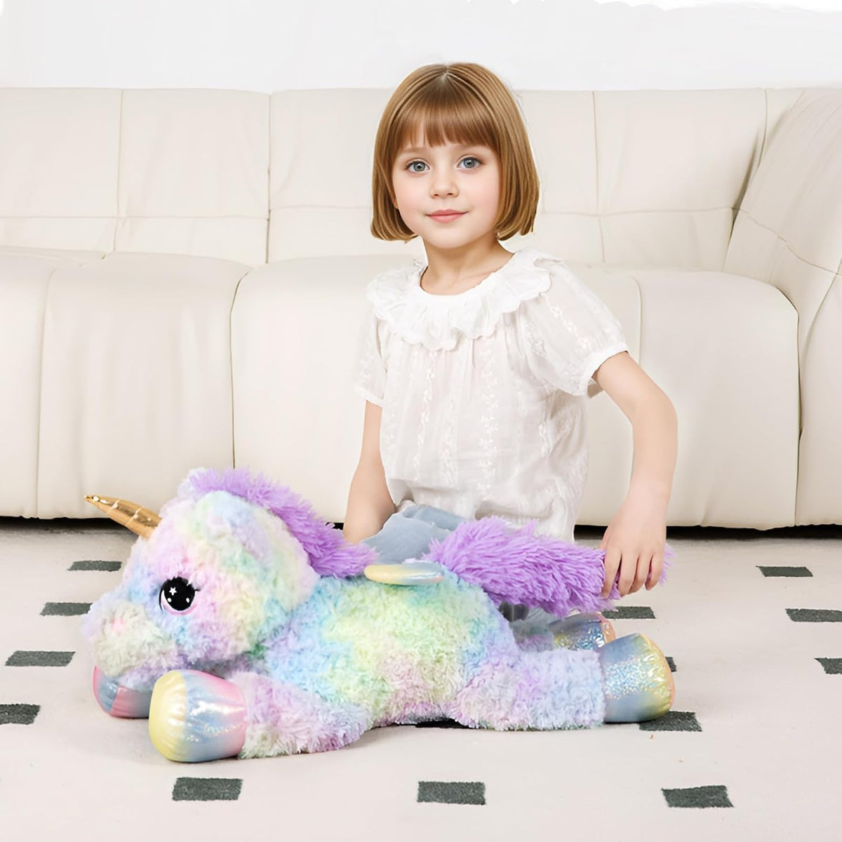 FFxiong 44 Inch Giant Unicorn Stuffed Animal Pillow - Rose Rainbow / 24 Inch - image 3