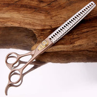 Fenice Peak Thinning Shears for Dogs and Cats Rose Gold Pet Grooming Scissors Chunkers Shears 440C Stainless Steel Professional Dog Trimming Scissors 8''