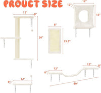 NUNU LAB Wall Mounted Cat Furniture, 5 Pcs Cat Wall Shelves with House, Bridge, Steps, Scratching Post, Shelves, Indoor Safe & Stable Furniture for Kittens Play, Beige