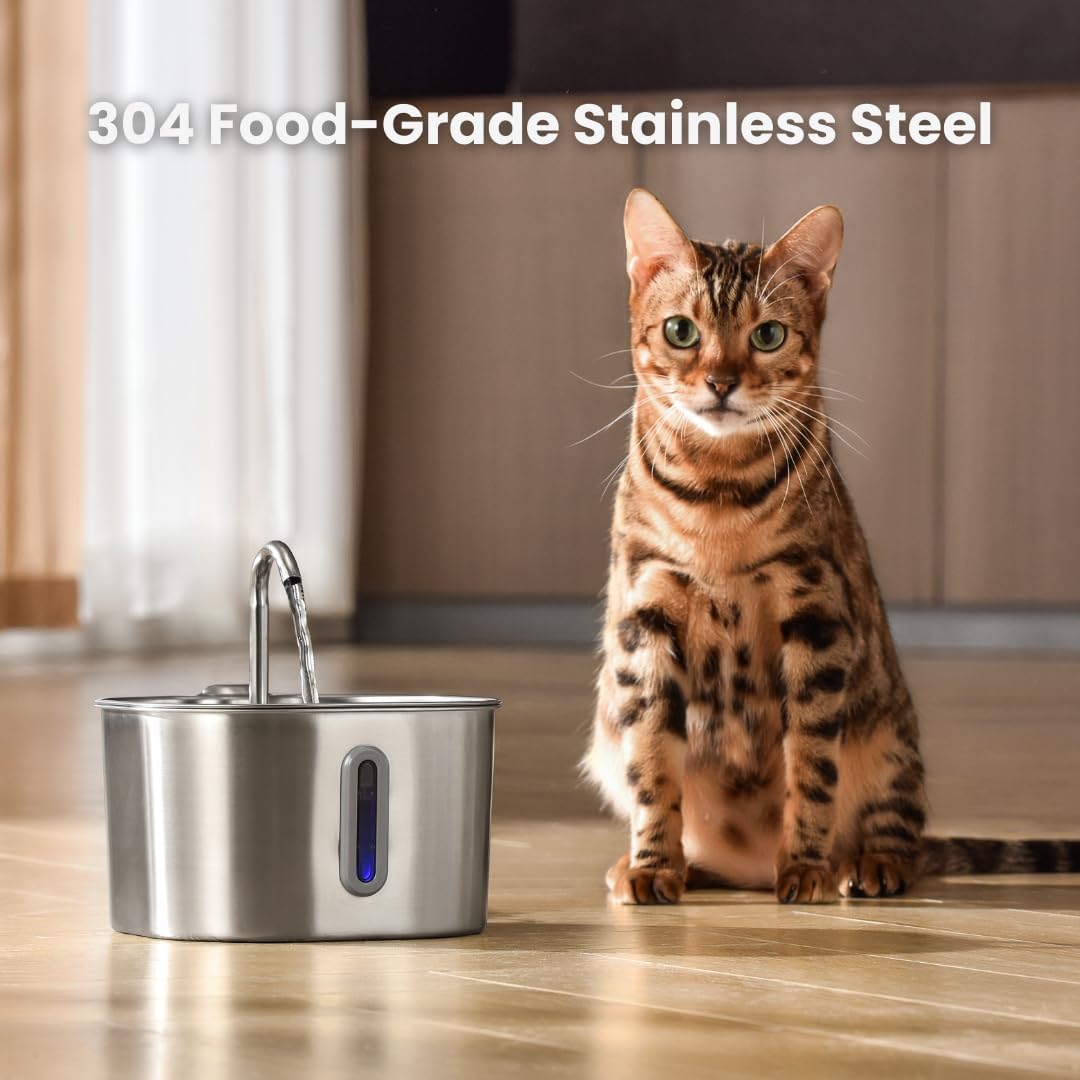 KittySpout 4L stainless steel cat water fountain with water level window - view 2
