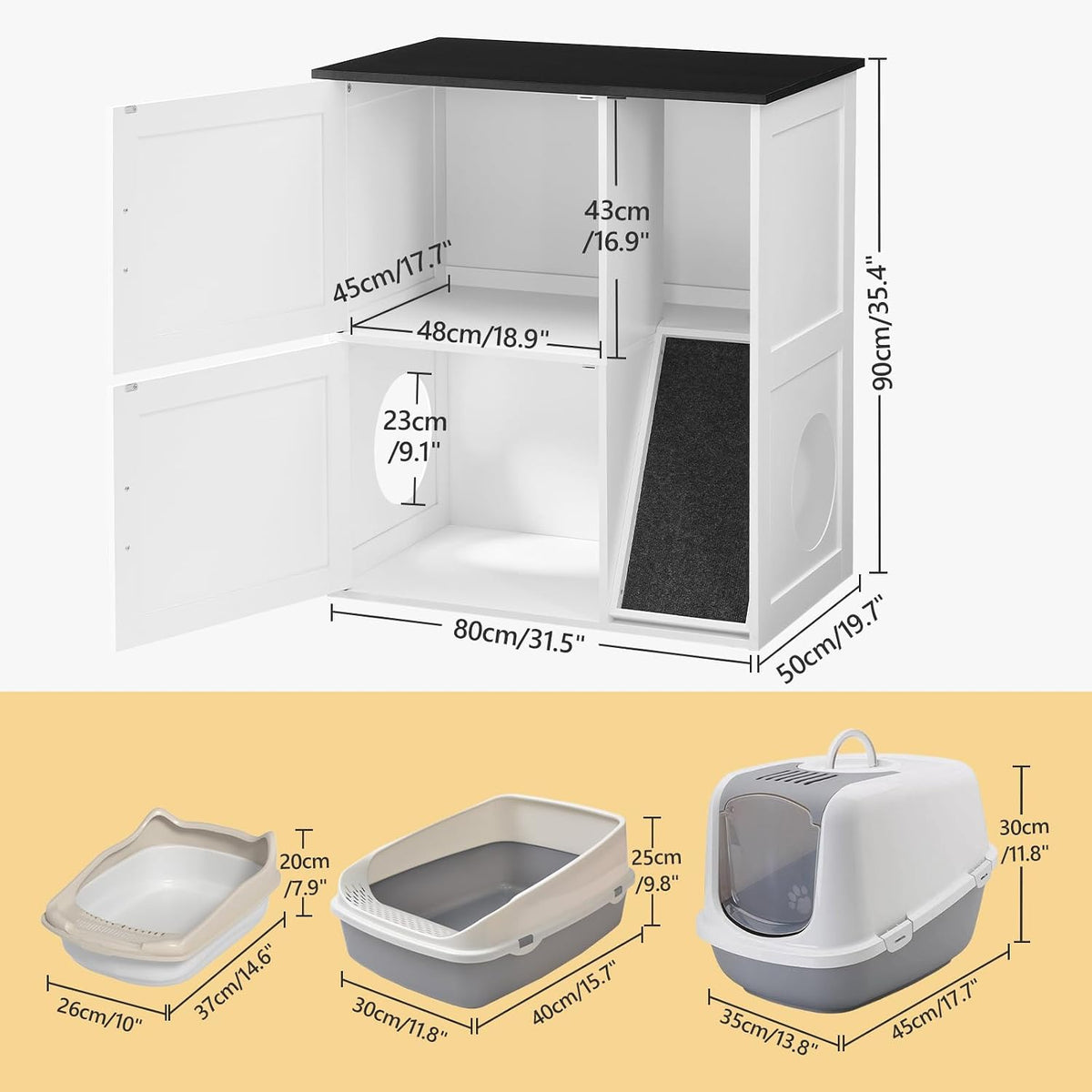 MAHANCRIS Litter Box Enclosure for 2 Cats - White and Black - image 3