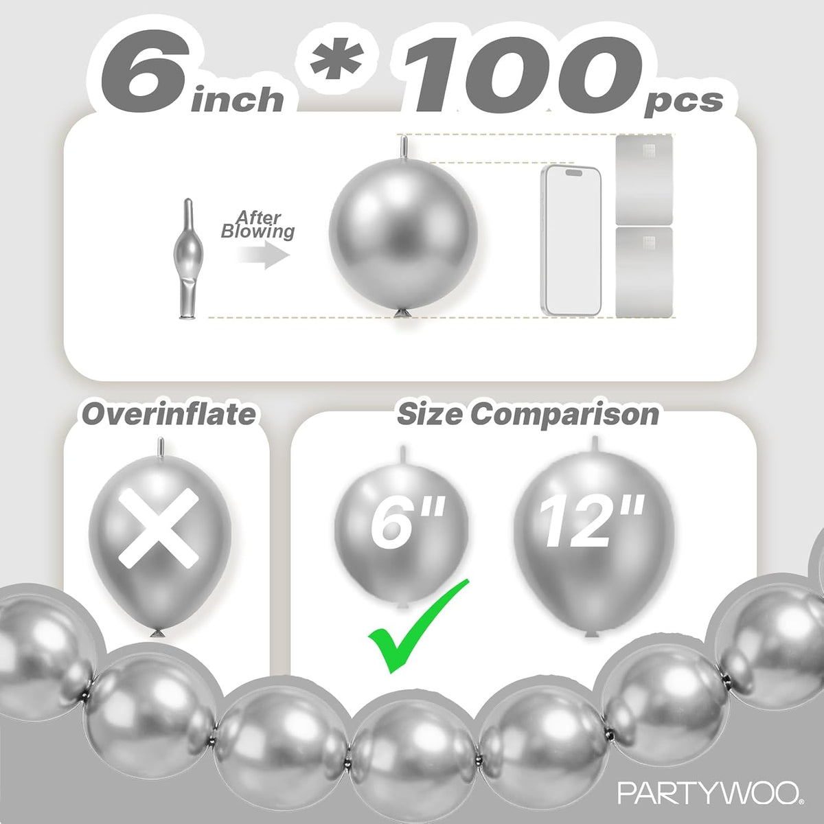 PartyWoo 100 white 6 inch linking balloons for garlands and arches - view 25