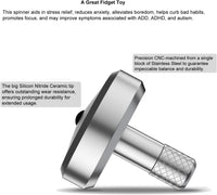 DjuiinoStar CNC machined stainless steel spinning top with ceramic tip and knurled grip - view 9