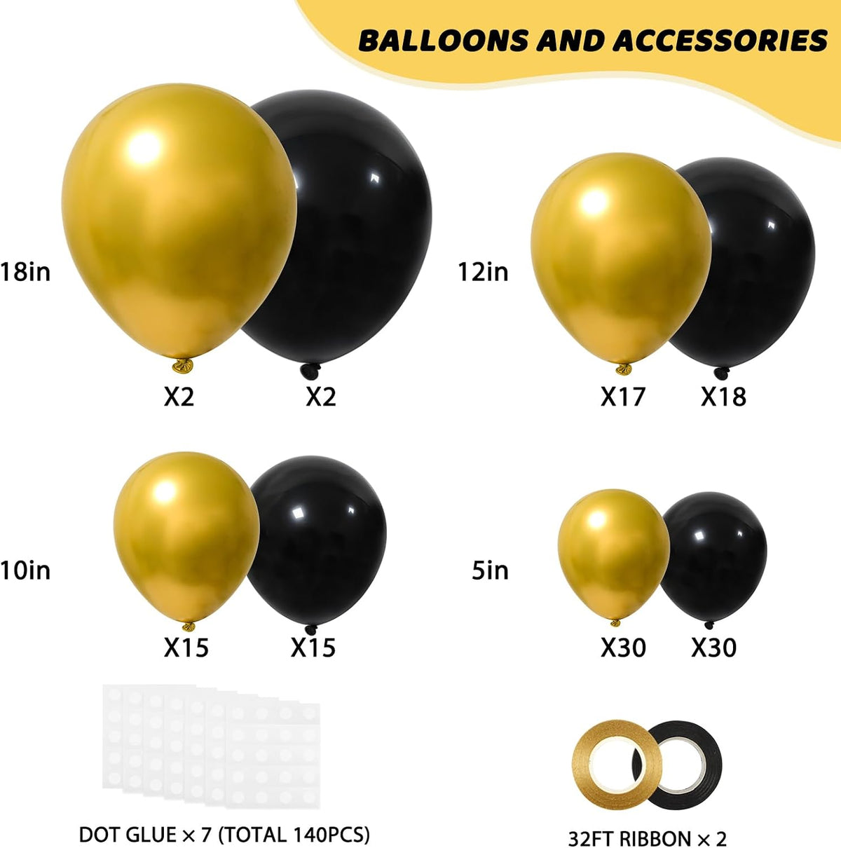 RUBFAC Gold Balloons Different Sizes Chrome Gold Balloon Arch Kit - Black Gold - image 2