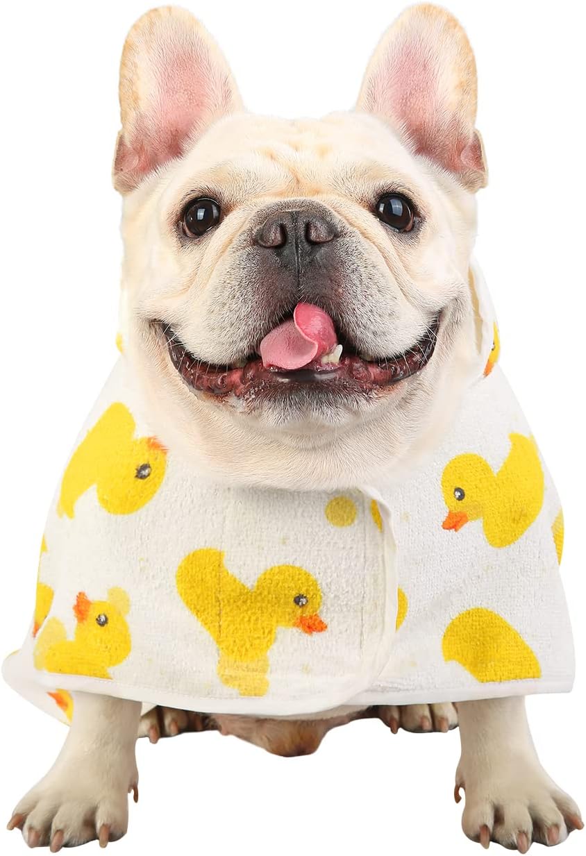 HDE Hooded Dog Bathrobe Quick Dry Towel Wrap for After Bath White - Medium / White Rubber Ducks - image 4