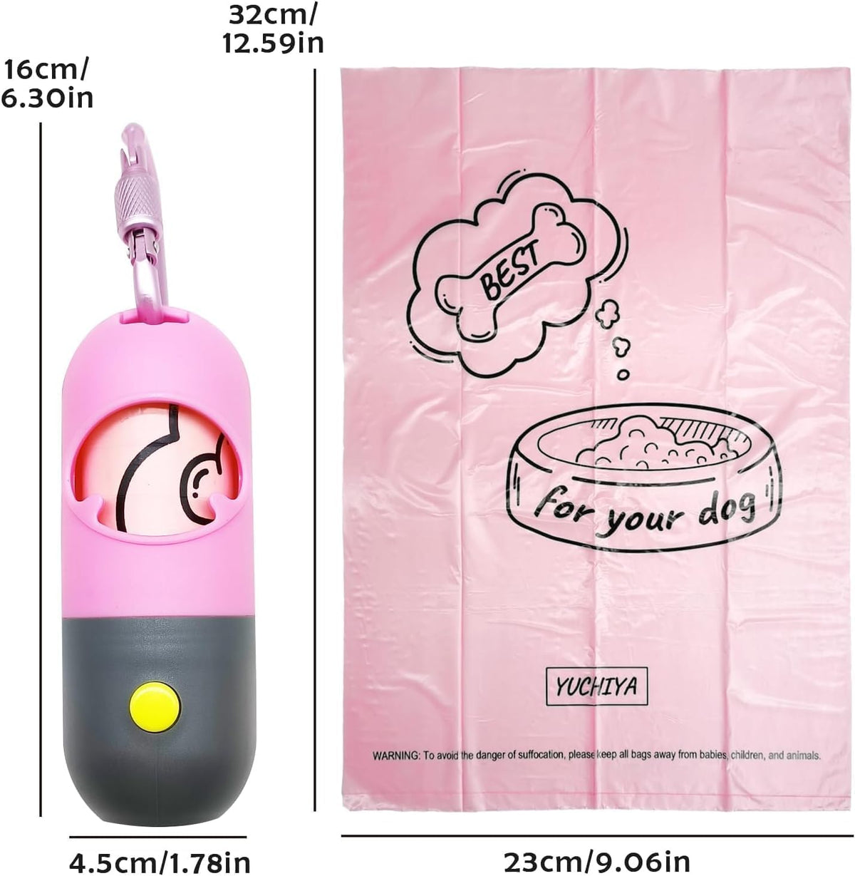 Dog Poop Bags Holder with LED Flashlight - Pink / 195 Count (Pack of 1) - image 2