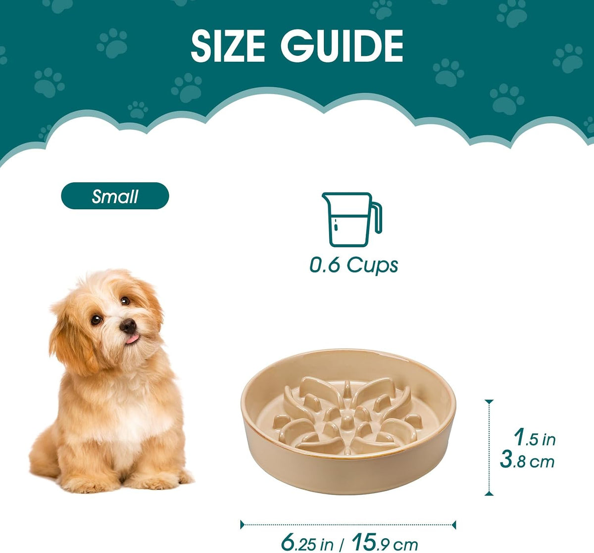 vancasso Ceramic Slow Feeder Dog Bowls - S-0.6 Cups / Brown - image 2