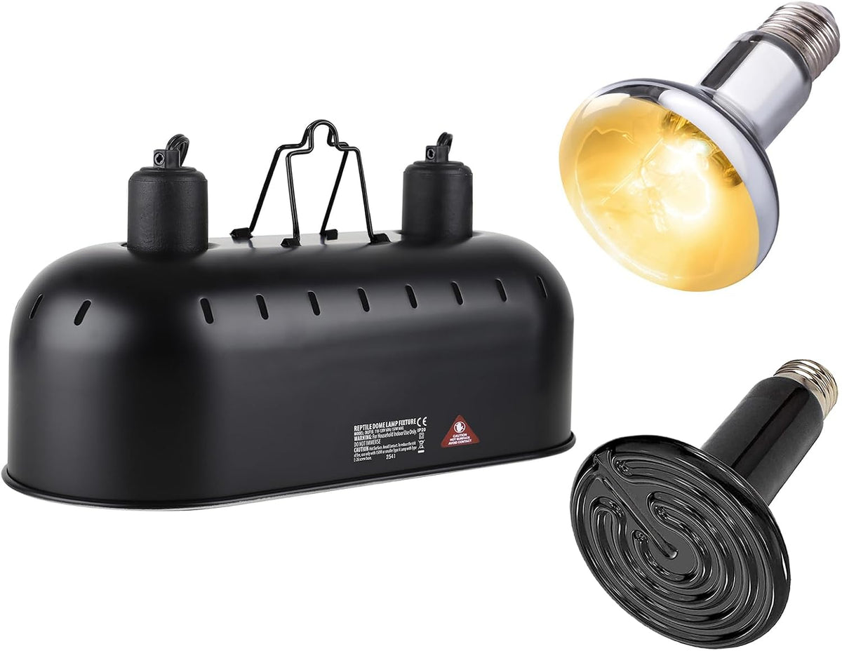 15inch Dual Reptile Light Fixture Dual Reptile Heat Lamp – Essentials for Reptiles And Amphibians - 15inch with UVA UVB sun lamp and CHE bulb