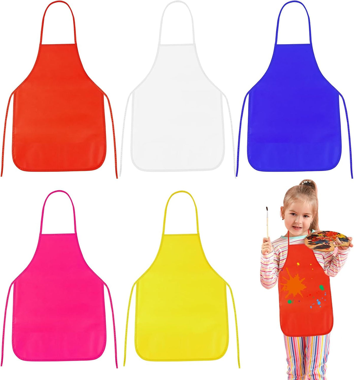 PLULON kids painting aprons in 12 bright colors with ties - view 2