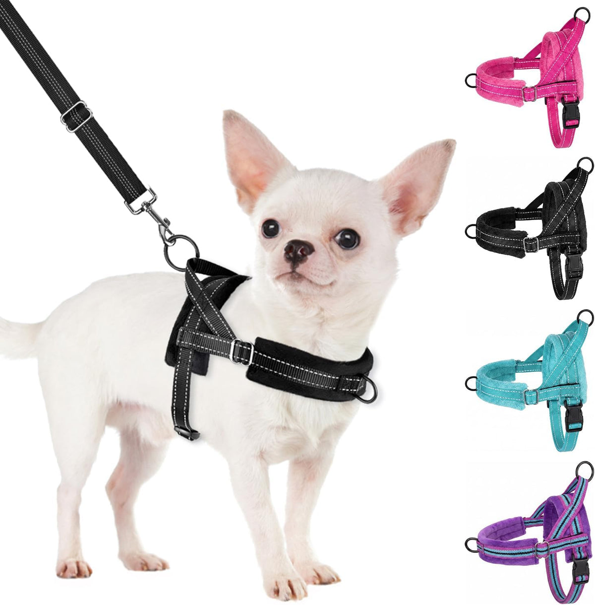 SlowTon No Pull Small Dog Harness and Leash Set with Front Clip – Essentials for Dogs - X-Small / Black