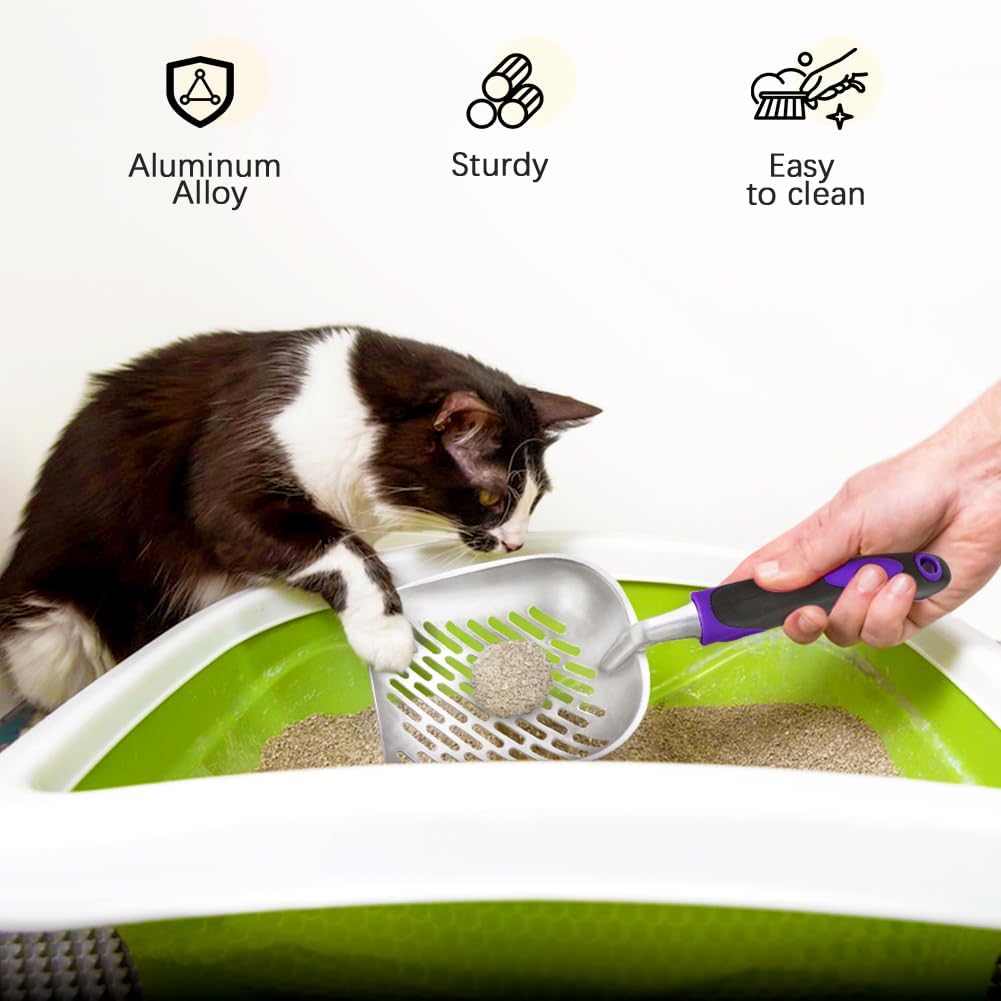 Cat Litter Scoop-Metal Litter Scooper-Kitty Metal Scooper-Long Handle – Daily Care for Cats - L / Purple-More - image 3