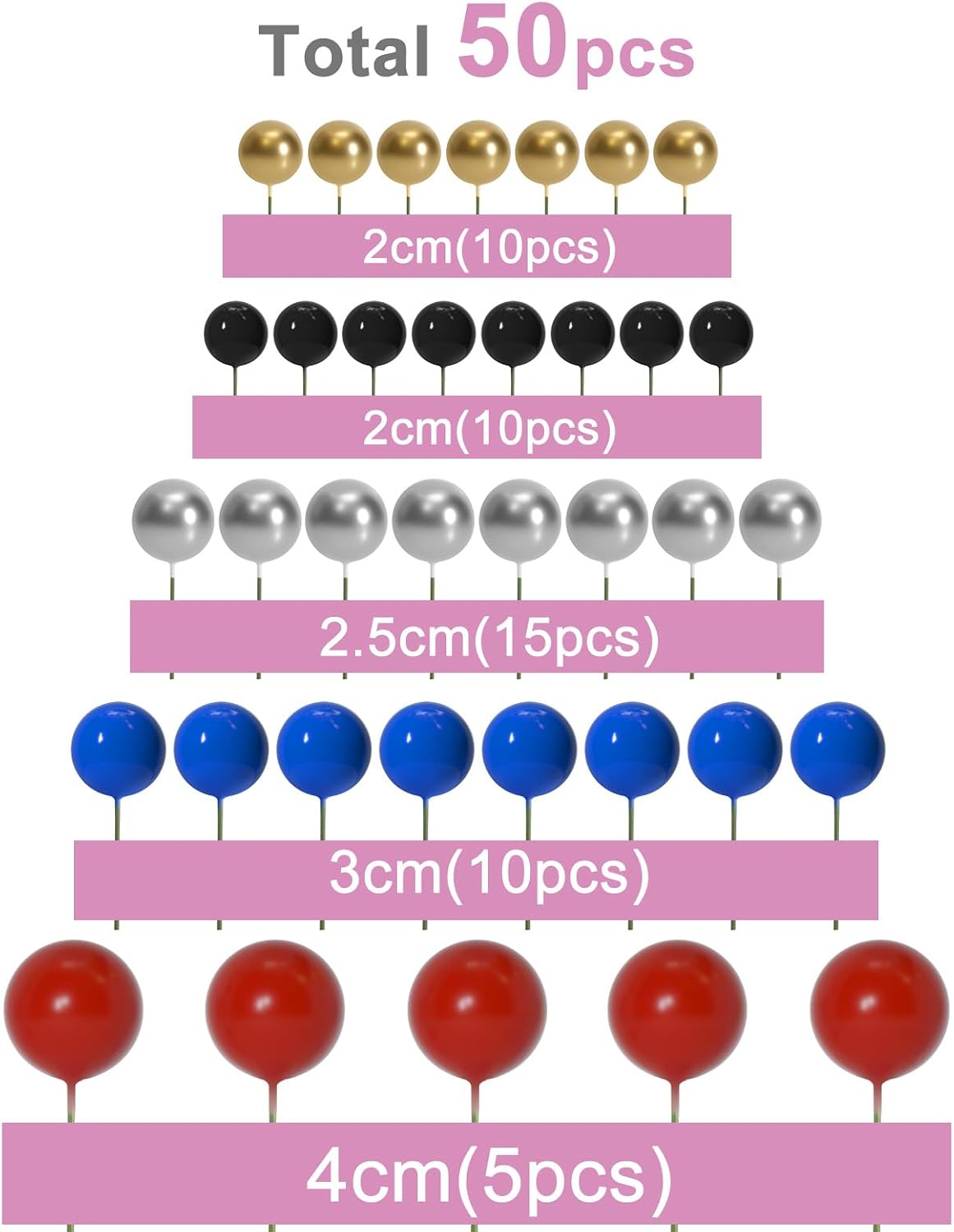 ASTARON 50 Pcs Ball Cake Topper Sticks Mini Balloons for Cake - Red Blue Series - image 2