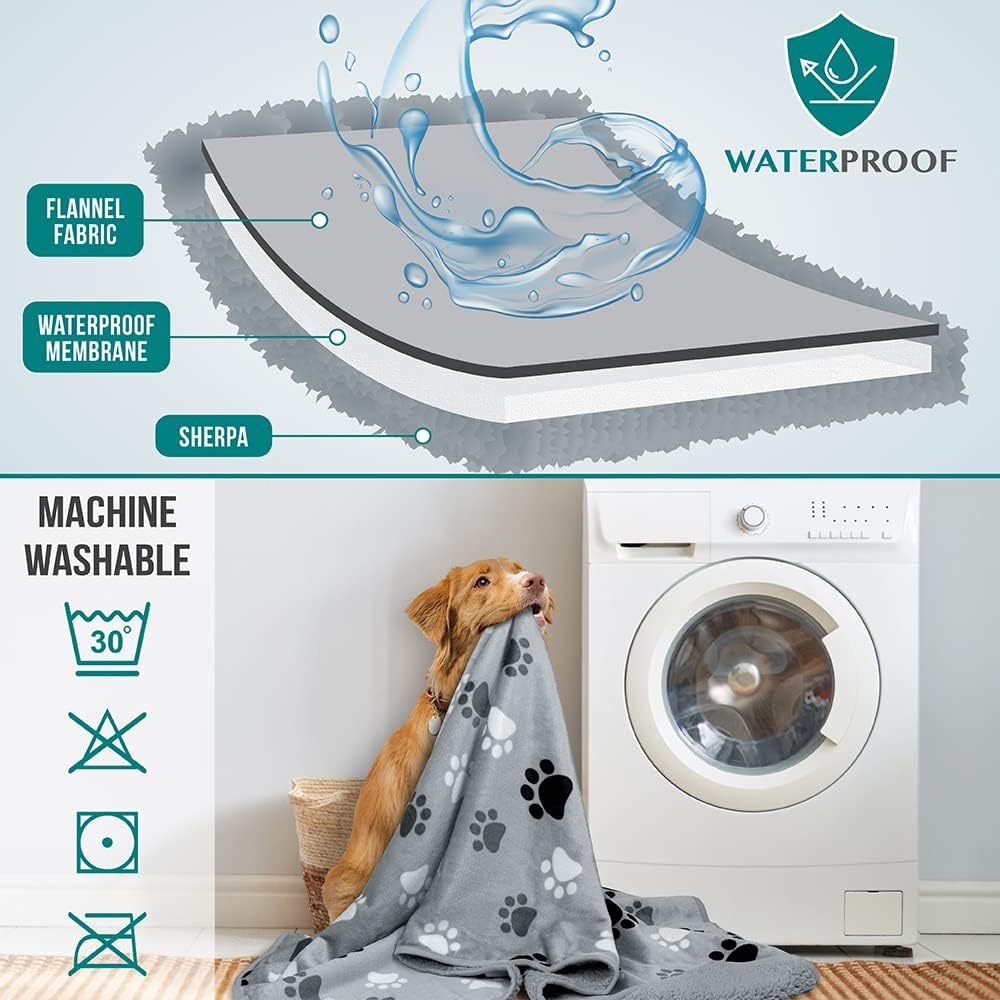 PetAmi Waterproof Dog Blanket Puppy Couch Bed Cover Queen 90x90 - Paw Gray / Small (24x32) - image 4