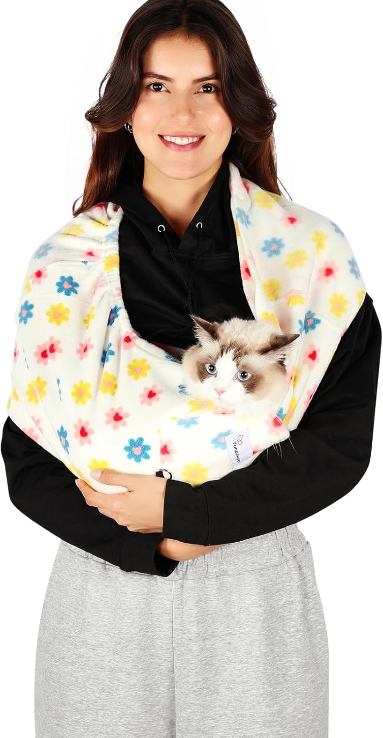 Yunpawpet hands-free cat sling carrier in polar fleece for small dogs and cats