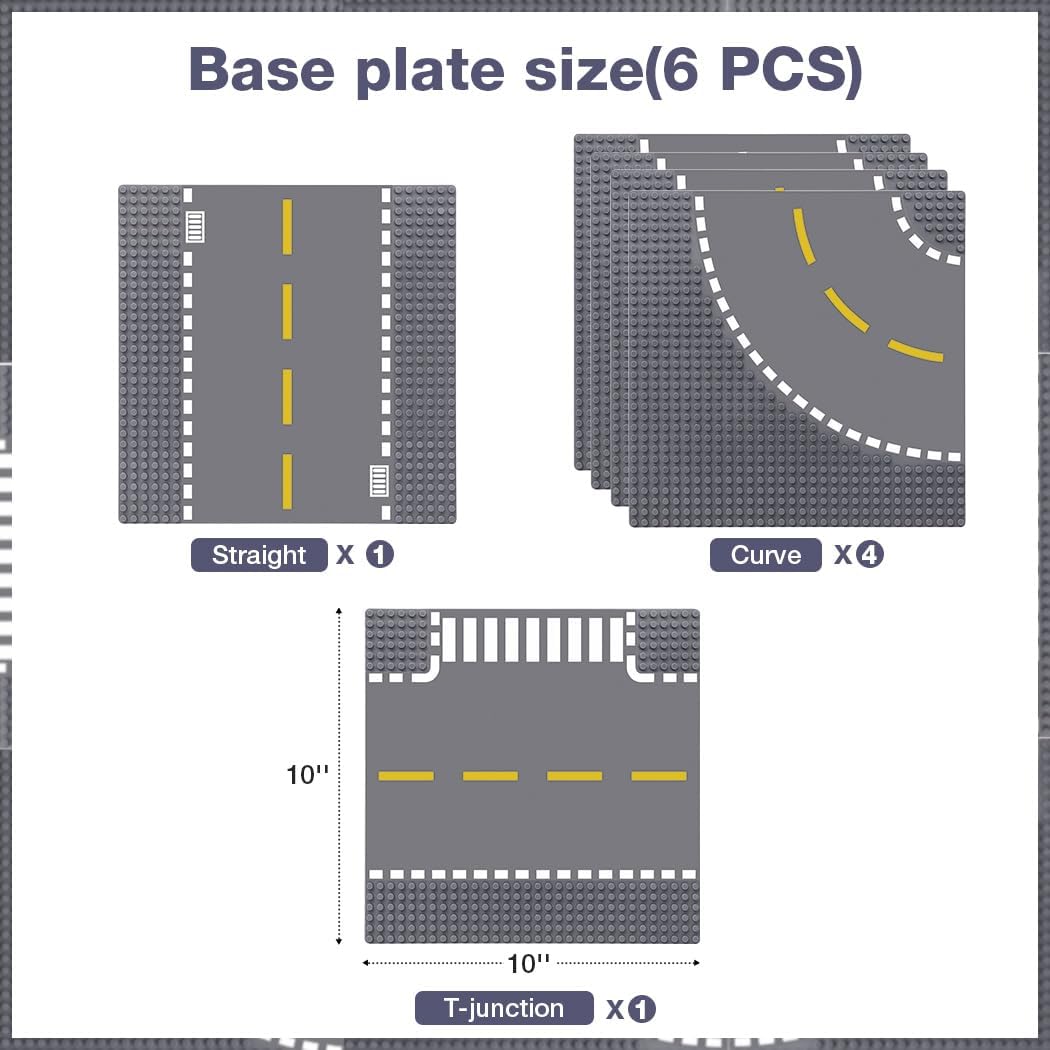Lekebaby 6 Pack Classic Baseplates 10" x 10" - Grey (Roads) / 6 Pack - image 3