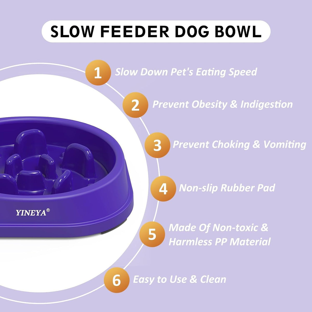 YINEYA Slow Feeder Dog Bowl for Medium Dogs - Small / I - Purple - image 2