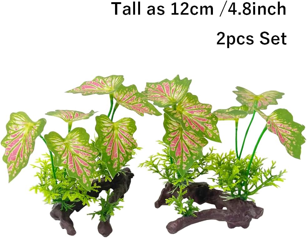 Aquarium Plant Fish Tank Decoration Small Plastic Artificial Plant - Rainforest Leafs-pink-small-set - image 3