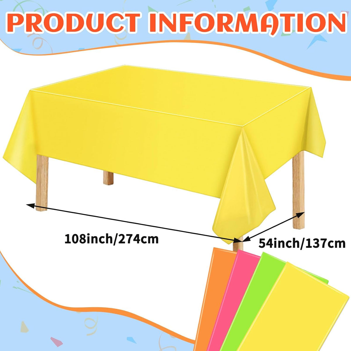 NOVWANG kids party tablecloth 4-pack in red, yellow, cloud and cow print - view 17