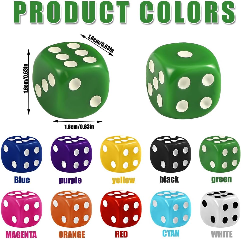 DIYDEC 100pcs 16mm Game Bulk Dice 10 Colors Acrylic 6 Sided Dice Set – Fun for Kids & Family - image 3