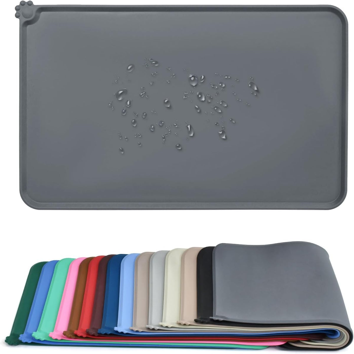 AUDWUD Waterproof Silicone Pet Feeding Mats - Grey / 18.5" x 11.5"