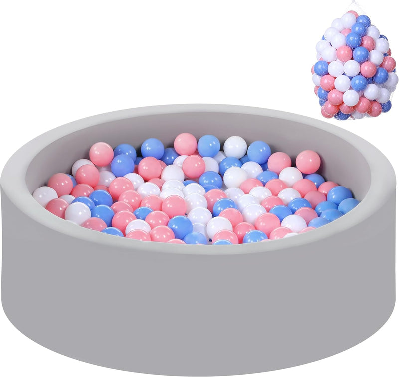 Wilwolfer Foam Ball Pit, Ball Pit for Toddlers, Gray, NO Balls – Fun for Kids & Family - Gray Ball Pit with 100 Tricolor Balls