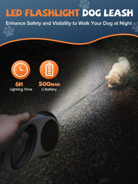 Retractable Dog Leash with LED Flashlight - Black-White - image 3
