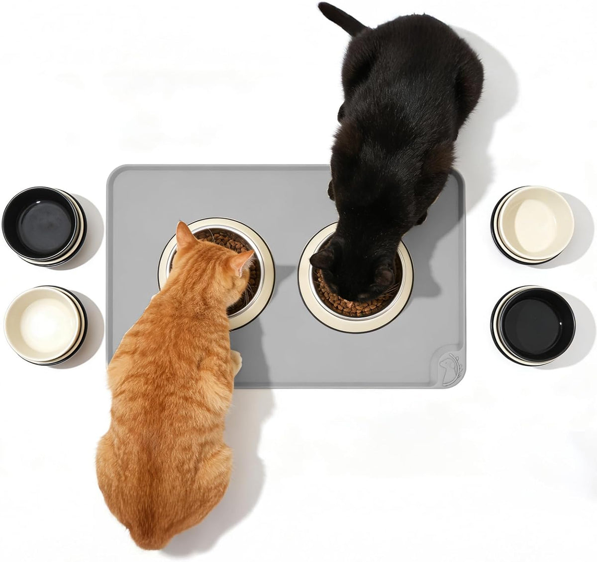 Large Pet Feeding Mat Spillproof Raised Edges Nonslip 24"x16" Beige – Essentials for Cats - Gray / 19"L x 12"W