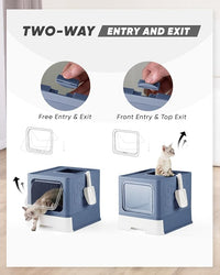 Enclosed Cat Litter Box, Large Litter Box for Big Cats, Covered Kitty Litter Boxes with Lid, Top Entry Cat Box Enclosure with Scoop, Odor Control, Easy to Clean(Blue)