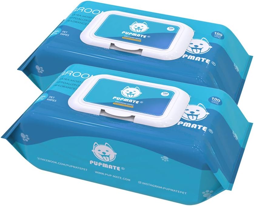 Pet Wipes for Dogs & Cats - Natural / 2 Packs with Lid-200 counts