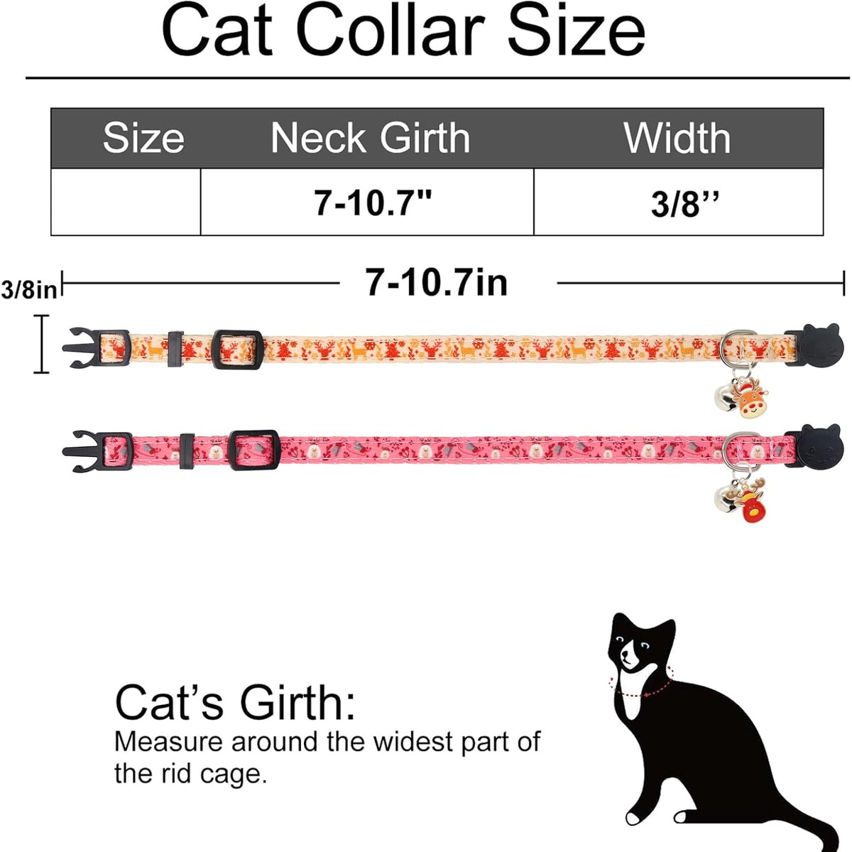 Halloween Cat Collar, Cotton 2 Pack Cat Collar with Bells - Reindeer / 7-11'' - image 3
