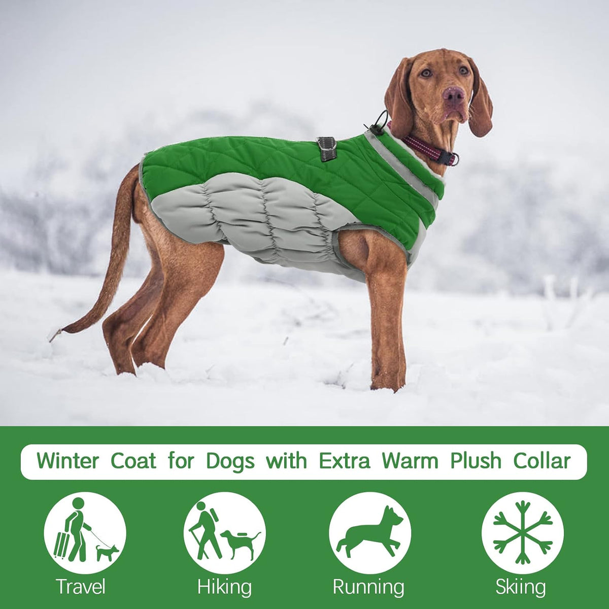 Dog Cold Weather Coats Reflective Dog Warm Jacket with Harness – Essentials for Dogs - Green / L(chest:24in) - image 2