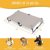 Daisy Cot, Medium Foldable Elevated Dog Bed, Portable Raised Outdoor Folding Dog Cot, Cooling, Chew Proof, Waterproof, Heavy Duty Up to 160 lbs for Camping/Home, Brown, 32"x 19"x6"
