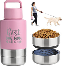KEWIXY Insulated Dog Travel Water Bottle with Detachable Bowls - Pink:Best Dog Mom / 32 Oz