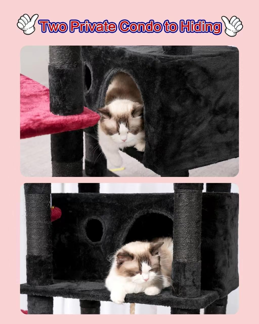 Cat Tree, 74" Tower for Large Cats, Big Condo & Hammock GCT030G – Essentials for Cats - 74 inch / Black and red - image 4