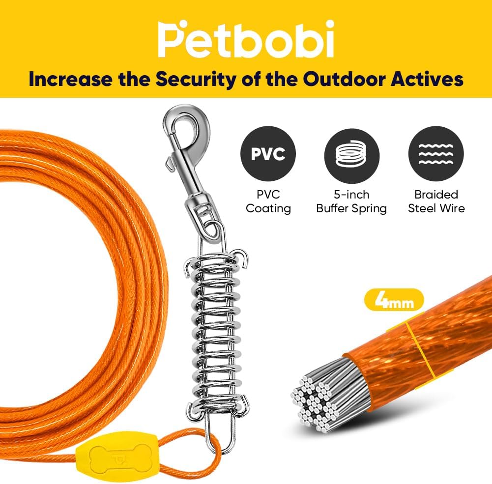 Petbobi Dog Tie Out Cable and Stake - 30 ft (120 lbs) / Orange - image 2