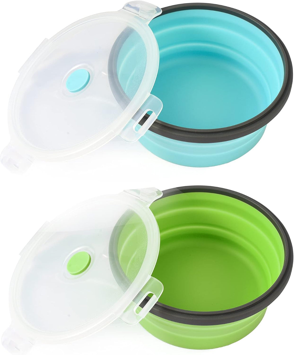 Joyinjojo Collapsible Dog Bowls with Lids - Small / Blue / Green