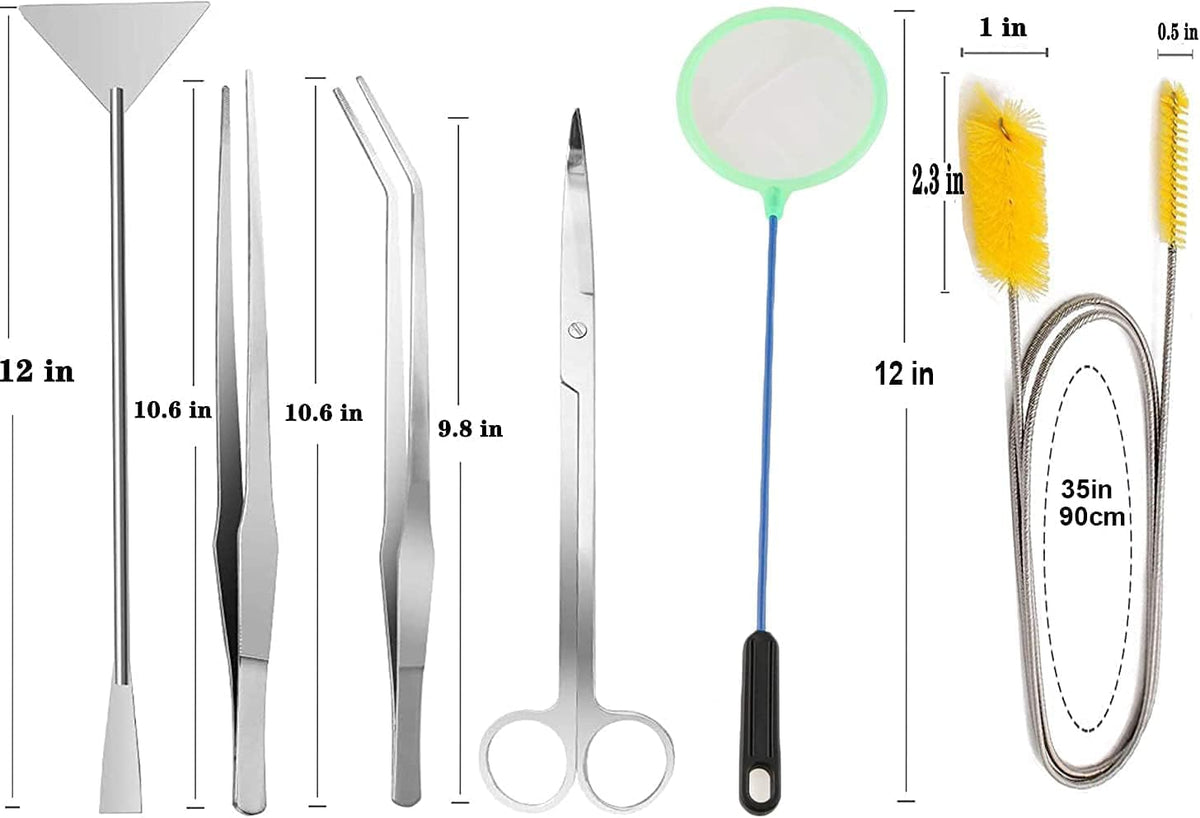 7 in 1 stainless steel aquarium aquascaping tool kit with tweezers and scissors - view 2