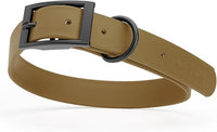 Dogline Biothane Waterproof Dog Collar Strong Coated Nylon Webbing with Black Hardware Odor- Proof for Easy Care Easy to Clean High Performance Fits Small Medium or Large Dogs, Coyote Brown