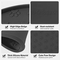 Silicone Pet Food Mat - Waterproof Dog & Cat Feeding Mat with High Lip to Prevent Spills & Protect - Black - image 3