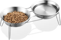 Elevated Cat Bowls, Wide Stainless Steel Cat Food Bowls with Metal Stand Whisker Stress-Free - Integrated Bowls