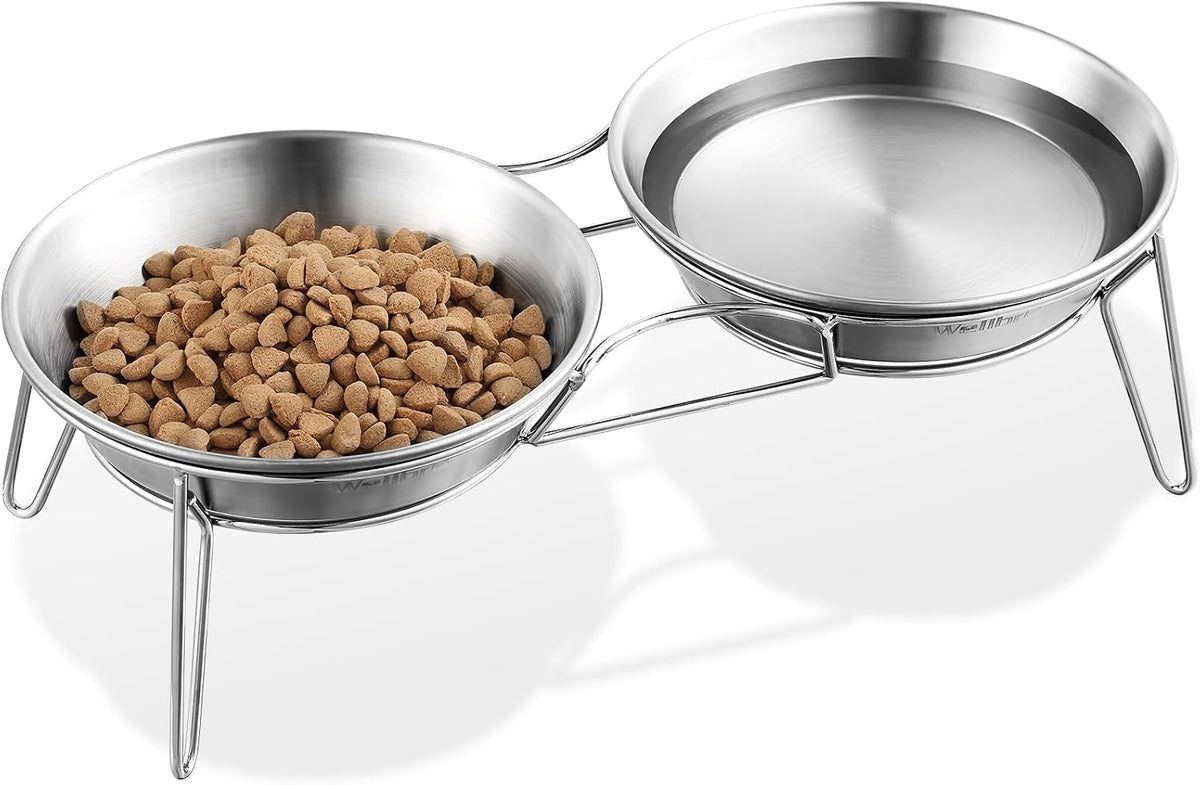 Elevated Cat Bowls, Wide Stainless Steel Cat Food Bowls with Metal Stand Whisker Stress-Free - Integrated Bowls
