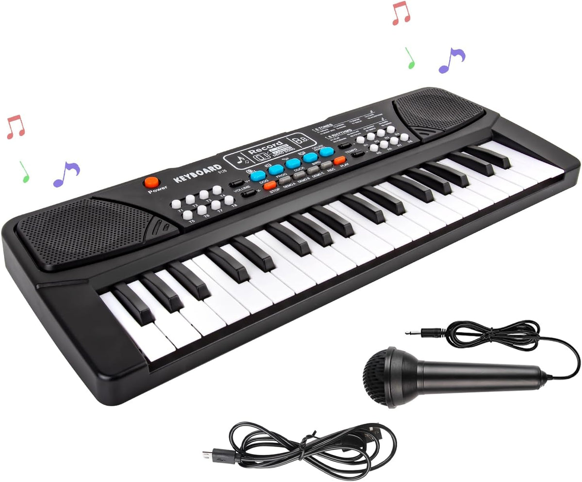 Kids Piano Toys - 37 Keys Musical Keyboard for Toddler with Microphone – Fun for Kids & Family - Black
