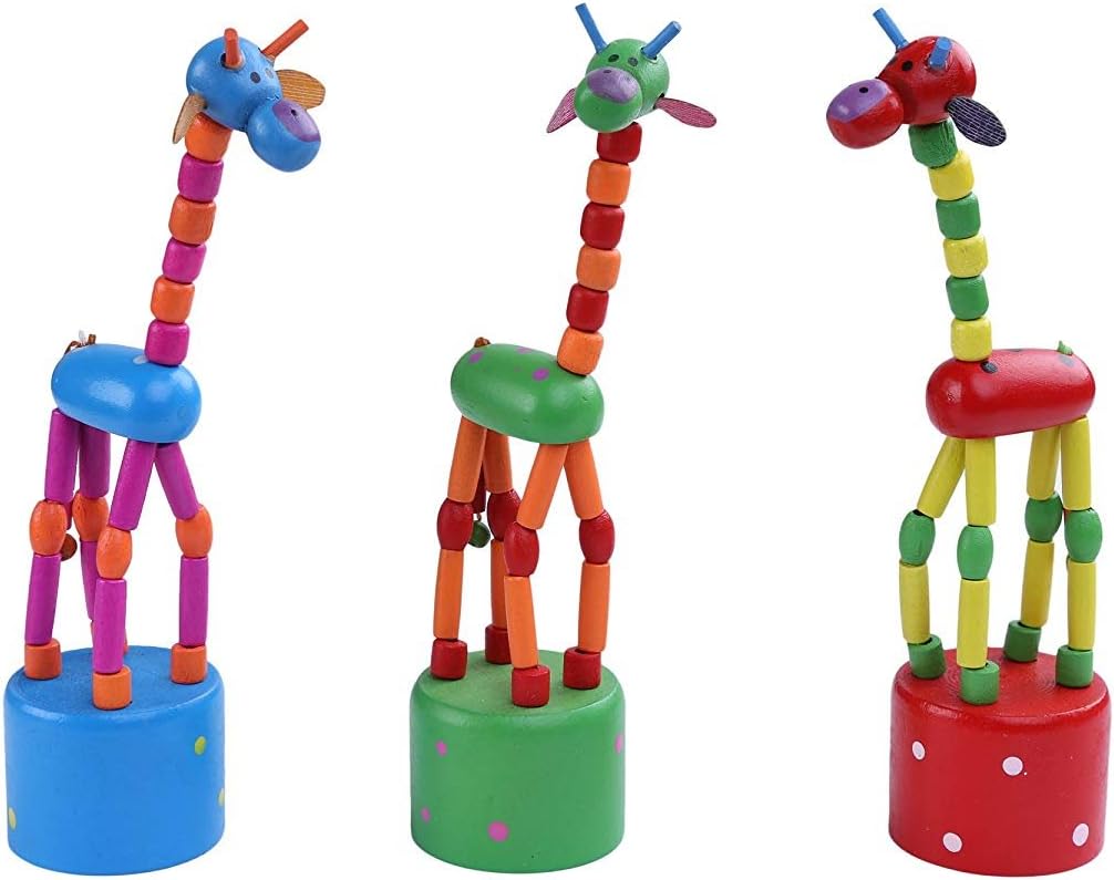 Berry President wooden giraffe push puppets, 3 pack of colorful collapsing toys - view 6