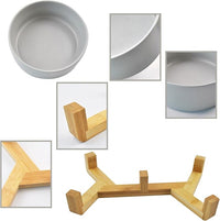 Ceramic Cat Bowls with Bamboo Stand,Non-Slip Small Dog Food and Water Bowl Set Non-Spill Cats Feeder Dish Modern Cute Weighted Cat Dishes for Small Dogs Puppy Cats Kitten(Grey)