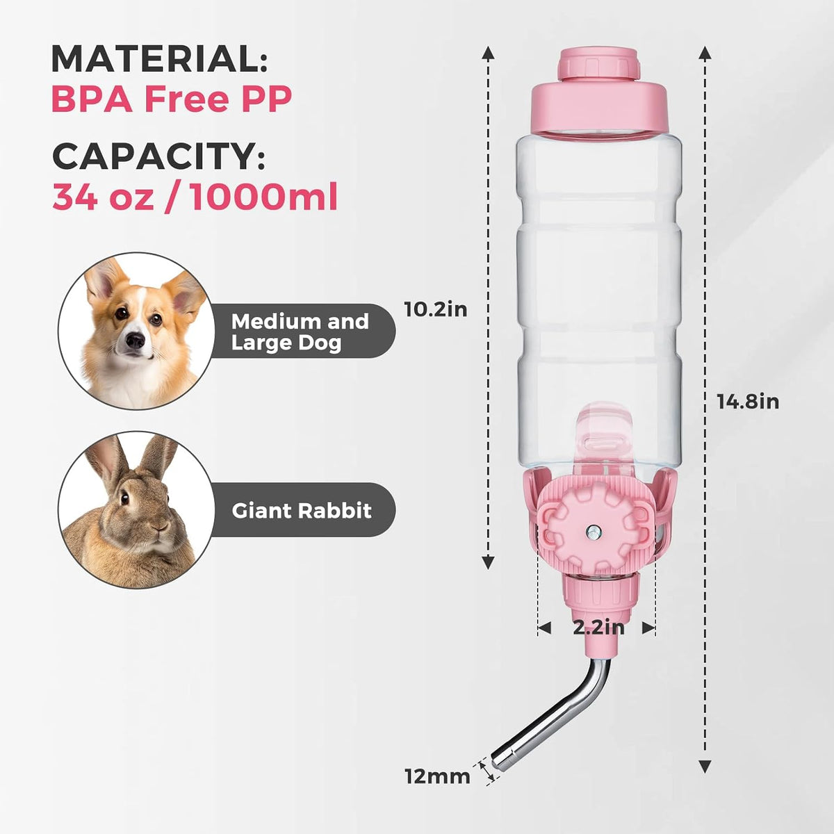 Vannon Water Bottle for Small Animals - 34oz (Pack of 3) / Pink - image 4