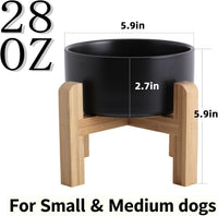Elevated/Raised Ceramic Dog Bowl with Bamboo Stand，6 Inch 3.6 Cups - Black / Medium - image 2