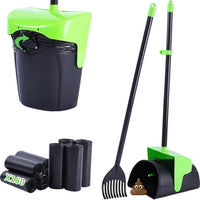 Pooper Scooper Large Swivel Bin & Rake with 160 Waste Bags - Green1
