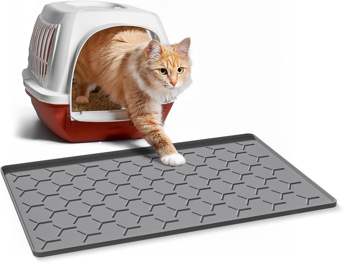 Silicone Cat Litter Mat 34×22 inch, Easy to Clean, Gray – Daily Care for Cats - 24" X 16" / Dark Grey