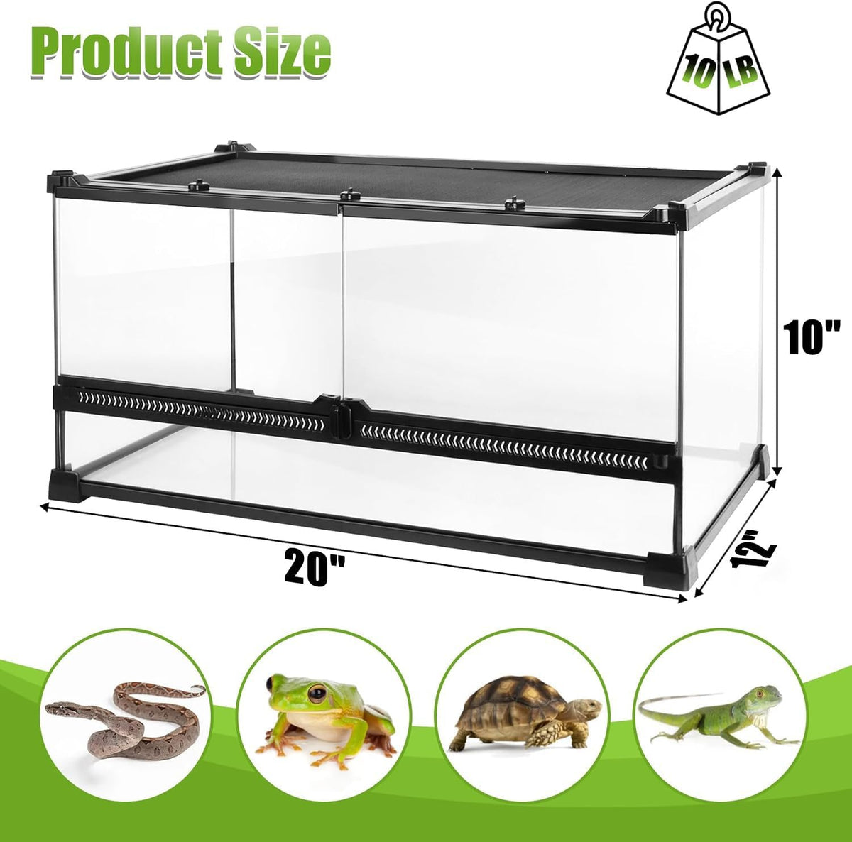 Folding Reptile Travel Terrarium Tank 17" × 12" × 10" – Essentials for Reptiles And Amphibians - 20" x 12" x 10" - image 2